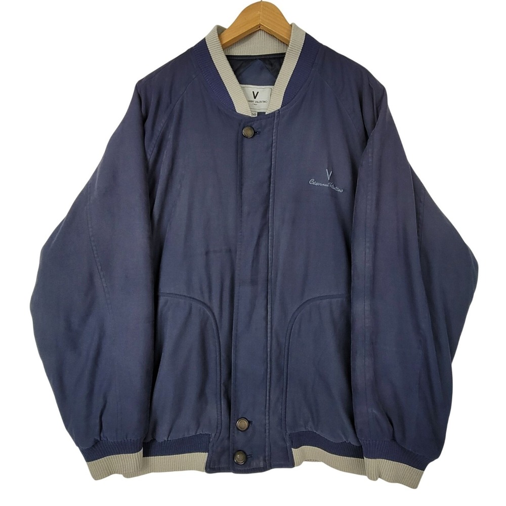 Vintage Giovanni Valentino Navy Full Zip Bomber Jacket Italy Size 50 US Medium